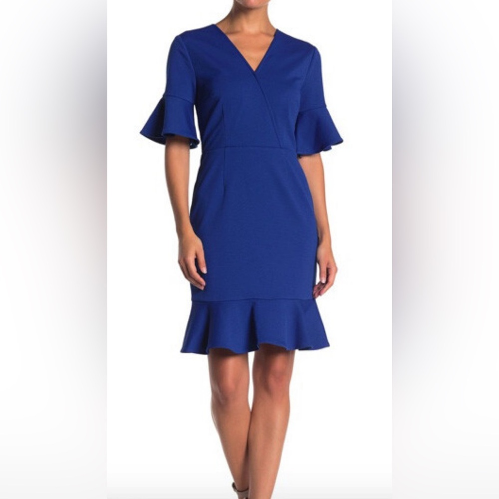 Trina Turk Quest ruffle trim crepe long sleeve dress size 4